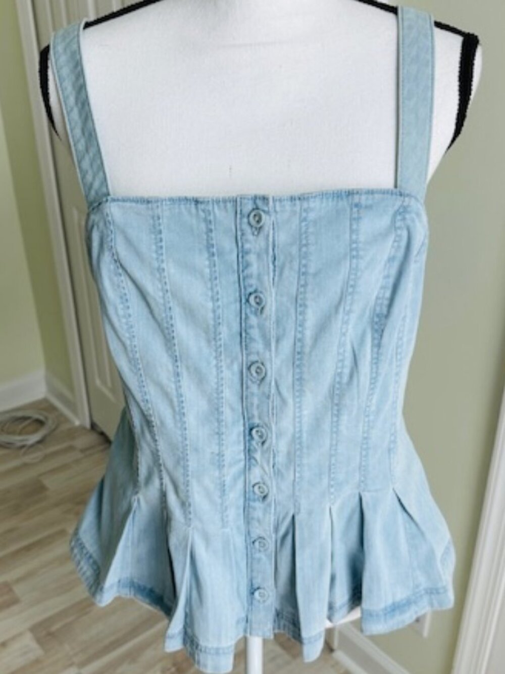 White House Black Market Light Denim Button-Front Peplum Camisole